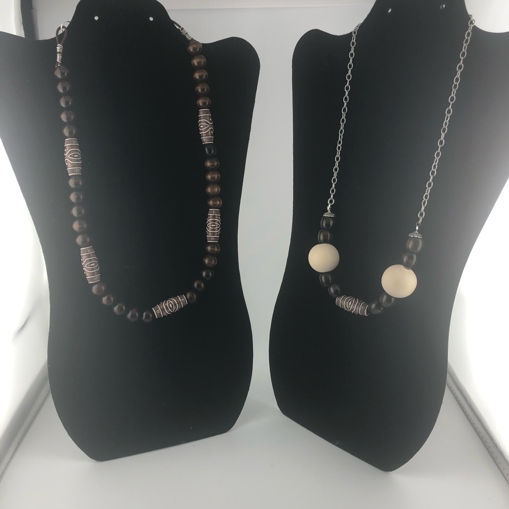 Jewelry, Wooden His and Hers necklace set, length- M 27” long, W 22” long,